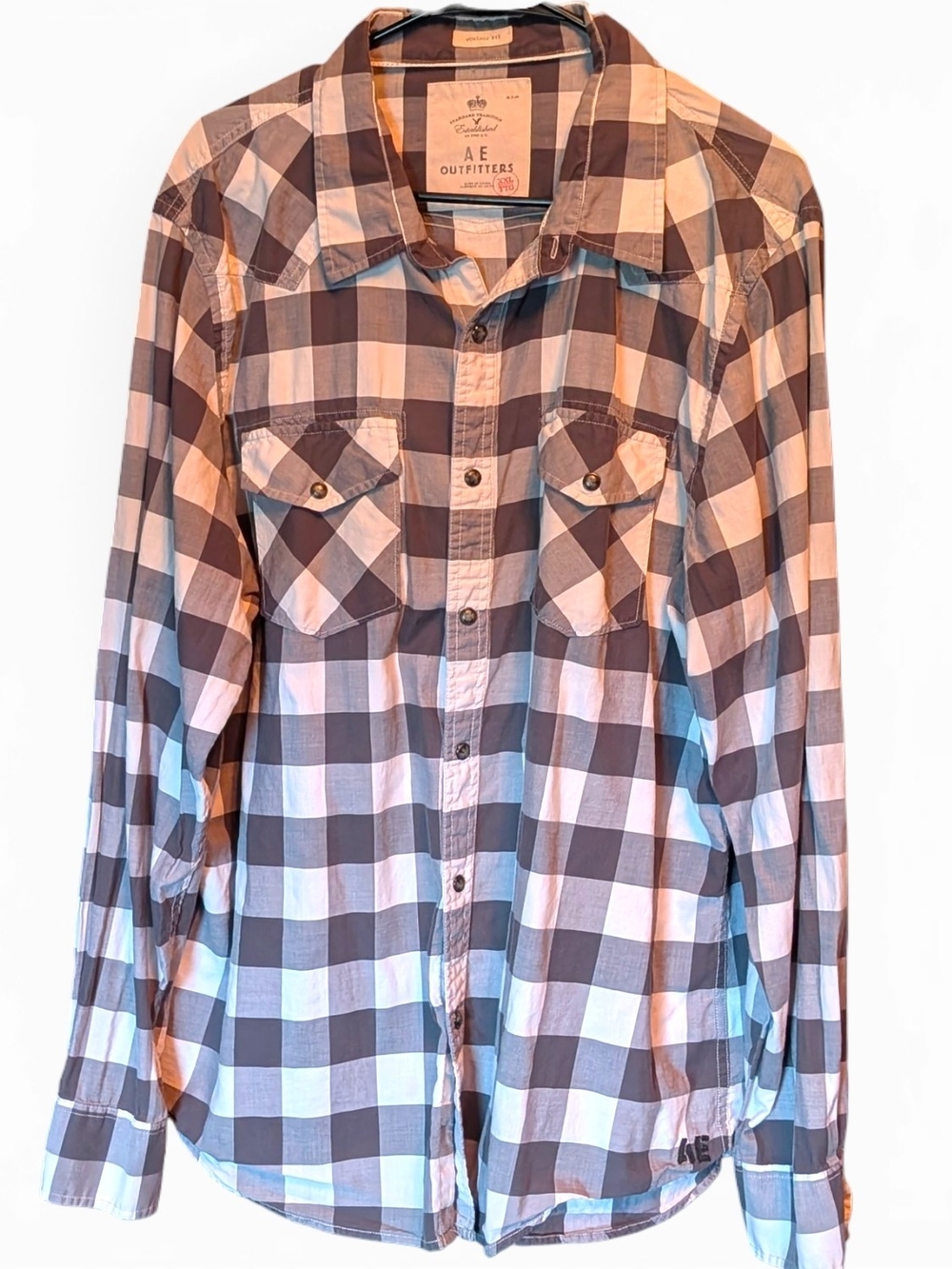 American Eagle Outfitters Grey and White Buffalo Plaid Men's XXL